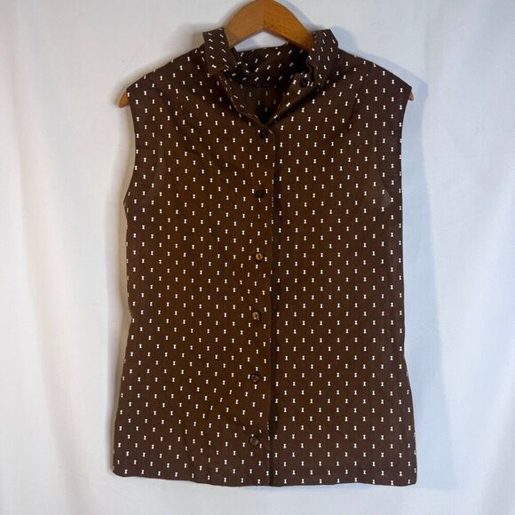 Koret of California Brown with Bows Button Front Tank Blouse Size Medium - Picture 8 of 8